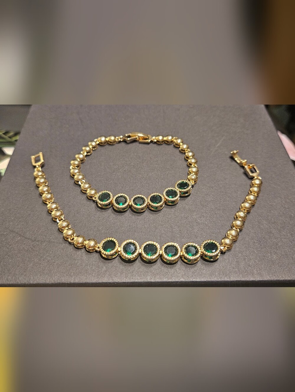 Gold Tennis Bracelet with Emerald Green Crystals - Women Jewelry